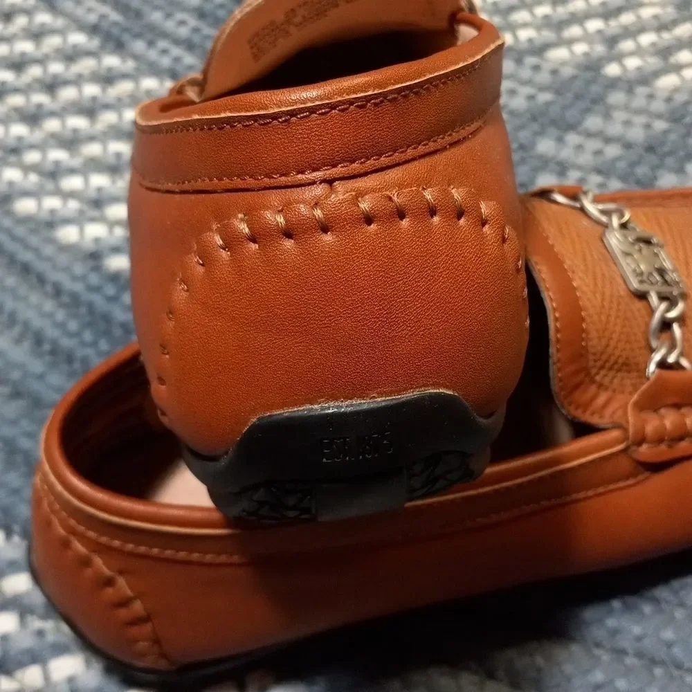 Stacy Adams CYGNET MOC TOE BIT Tan leather mens 10 dress shoe loafer hand stitch - Picture 11 of 16